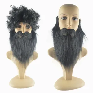 Set di finta barba nera e parrucca riccia per festa di Halloween costume cosplay accessorio