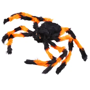 Halloween plush spider toy scary furry spider model for haunted house party decoration props