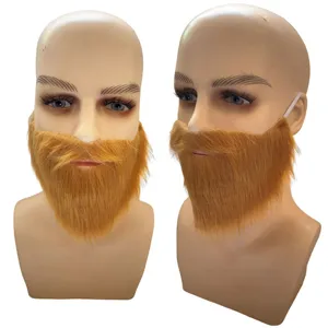 Vista dettagliata della barba finta marrone, ideale per feste cosplay, accessori divertenti.