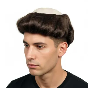 Chapeau Perruque Moine Chauve Drôle pour Hommes Postiche Bouclé Brun Rétro Cuir Chevelu Simulé pour Halloween Party