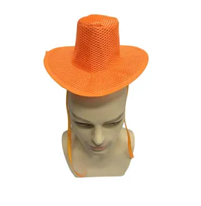 Oranger Netz-Partyhut, einzigartiges koreanisches Cowboy-Design mit Kinnriemen für Halloween.