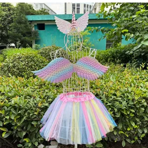 Kids unicorn costume set with rainbow tutu skirt, wings and headband for party dress up.