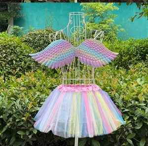 Rainbow unicorn tutu skirt and angel wings set for girls birthday party and children day gift.
