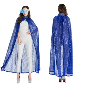 Cape à sequins bleus pour adultes Halloween spectacle de scène costume de fête cosplay vue principale