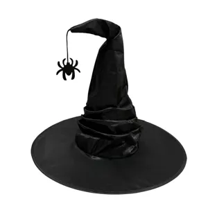 Chapeau de sorcière d'Halloween noir avec décoration d'araignée suspendue pour fête cosplay.