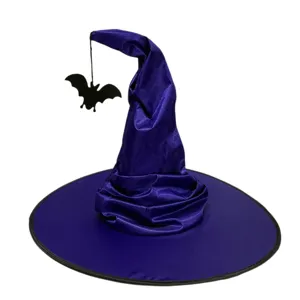 Chapeau de sorcière violet avec chauve-souris, costume d'Halloween fête cosplay.
