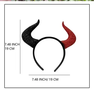 Diadema de cuernos de diablo de Halloween con diseño brillante rojo y negro, 7.48 pulgadas.