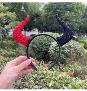 Diadema de cuernos de diablo de Halloween con purpurina roja y negra para fiesta.