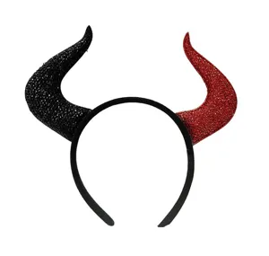 Diadema de cuernos de diablo de Halloween rojo negro brillante accesorio fiesta