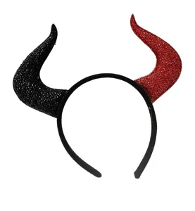 Diadema de cuernos de diablo Halloween rojo negro lentejuelas fiesta disfraz pelo detalles