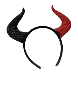 Diadema de cuernos de diablo con purpurina roja y negra ideal para fiestas de Halloween.