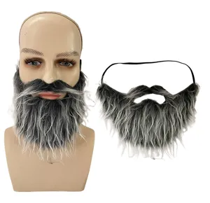 Set di barba e baffi finti grigio nero per costume da festa di Halloween e travestimento divertente.