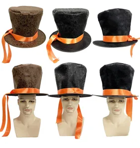 Chapeau haut de forme vintage avec ruban orange pour costume de fête style rétro chic
