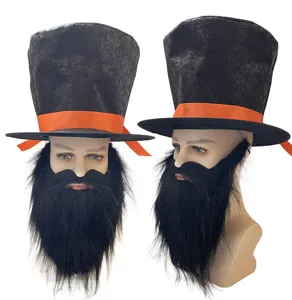 Cappello alto nero con barba set costume, ideale per feste, spettacoli e Halloween.