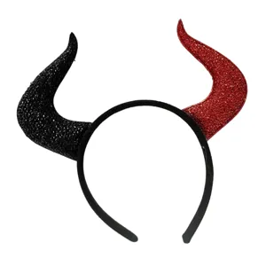 Diadema con cuernos de diablo con purpurina negro y rojo para fiesta de disfraces Halloween.