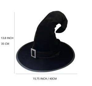 Chapeau de sorcière d'Halloween noir avec boucle strass, design courbé, accessoire de fête.