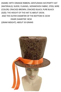 Chapeau haut de forme vintage avec ruban orange chapeau magicien costume de fête