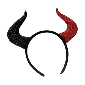 Diadema de cuernos de diablo Halloween rojo negro brillo accesorio de fiesta mujer