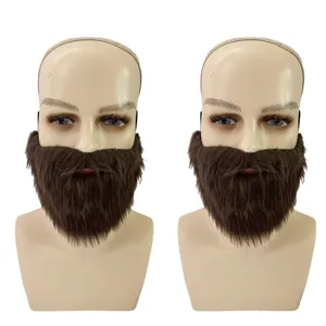 Finta barba marrone completa accessorio costume per Halloween cosplay e spettacolo.
