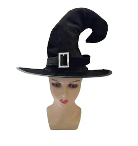 Chapeau de sorcière noir d'Halloween avec boucle strass costume de fête coiffe de magicien magique