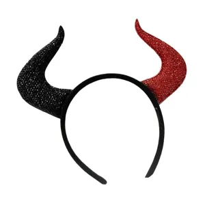 Halloween diadema cuernos de diablo rojo y negro lentejuelas accesorio para fiesta disfraz