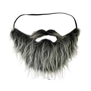 Finta barba grigio-nera con fascia elastica, ottimo costume per feste di Halloween e Natale.