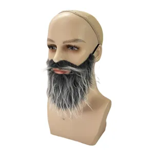 Halloween divertente grigio nero finto set barba con sopracciglia berretto parrucca costume