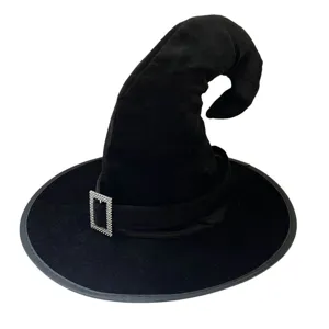 Chapeau de sorciere en velours noir avec boucle strass pour fete d Halloween et costume.