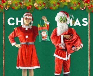 Erwachsene Weihnachten Kostüm Set für Damen und Herren Festliche Party Rotes Weihnachtsmann Outfit