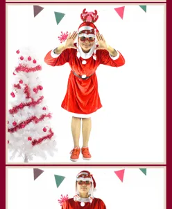 Weihnachtskostüm Erwachsene Weihnachtsmann Kleid Party Performance Outfit mit Mütze und Rentiergeweih