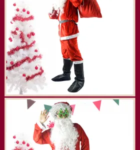 Erwachsene Weihnachten Weihnachtsmann Kostüm Set mit rotem Samtmantel, Hose, Bart und Mütze.