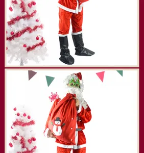 Weihnachtsmann Kostüm Set für Erwachsene mit roter Hose Bart Mütze Sack und Stiefelüberzügen.
