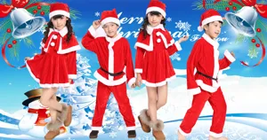 Ensemble costume Père Noël pour enfants, jolie tenue de fête en velours rouge doux.