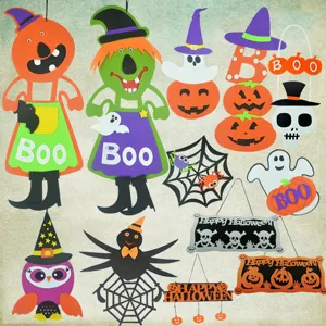 Halloween Geisterhaus Requisiten Vliesstoff Hängedekoration Cartoon Hexe Kürbis Totenkopf Geist Spinne Party Dekorationen