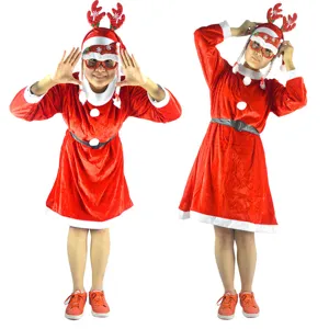 Weihnachtskostüm Damen rotes Weihnachtsmann Kostüm mit Rentier Haarreif Party Outfit