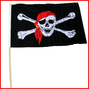 Halloween Piratenflagge Totenkopf Gekreuzte Knochen Rotes Kopftuch Deko Flagge Mit Stab Für Cosplay Party Requisiten