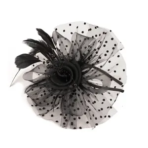Vintage black feather mesh fascinator hat elegant bridal party hair accessory for women