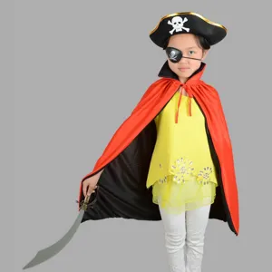 Kids Halloween Pirate Costume Accessories Kit With Cape Hat Eye Mask Pirate Hook Toy Knife For Children Cosplay Party Performance