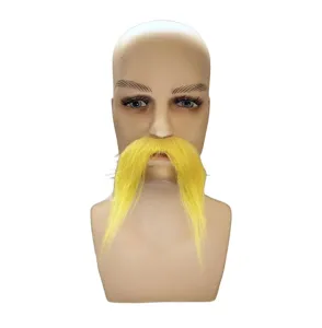 Primo piano dettagliato di baffi giallo brillante supporto per festa accessorio costume.