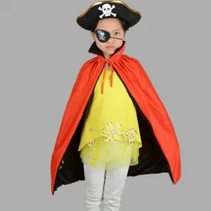 Kids pirate costume for Halloween party performance, includes hat, eye patch and cape.