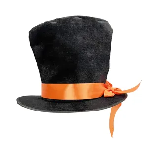 Chapeau haut de forme noir avec ruban orange, chapeau gentleman rétro Lincoln pour fête