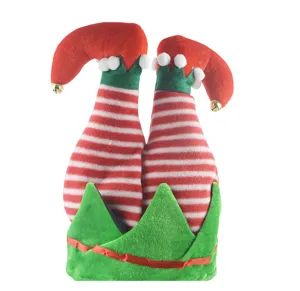 Christmas elf legs hat funny red white striped costume headwear for holiday party adults kids