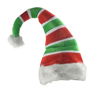 Weihnachts-Elfen-Mütze rot-grün gestreift Plüsch Kostüm Hut festliche Party Verkleidung