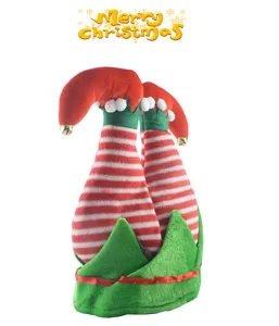 Funny Christmas elf pants hat party headpiece red white striped holiday costume accessory