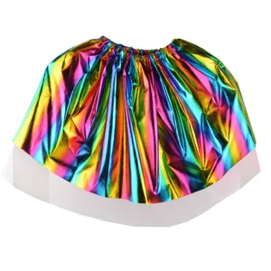 Women Multicolor Metallic Bronzing Tutu Skirt Layered Gauze Rainbow Costume Skirt For Dance Stage Prom Party Performance