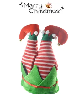 Creative Christmas elf pants hat funny upside down holiday party headwear with bells and plush fabric