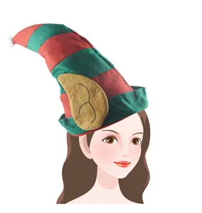 Christmas elf hat red green striped novelty hat with ears for holiday party costume dress up.