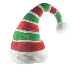 Weihnachts Elf Hut Gestreifter Samt Weihnachtsmann Mütze mit Bommel Kostüm Party Kopfbedeckung