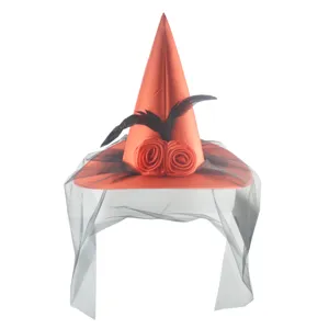 Cappello da Strega di Halloween Copricapo per Festa con Elegante Velo e Piume