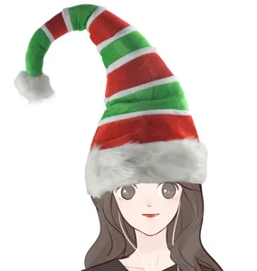 Weihnachtselv Hut gestreift Pluesch Weihnachtsmannmuetze fuer Kinder und Erwachsene rot gruen.